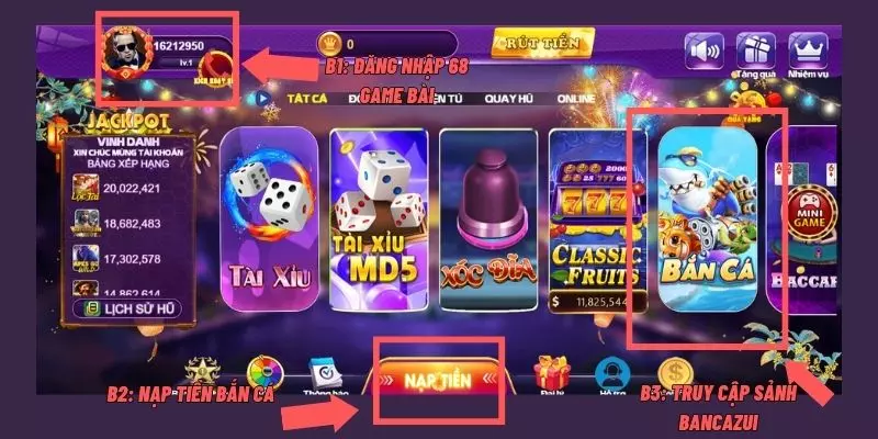 Hướng dẫn bet thủ cách truy cập sảnh Bắn Cá Zui 68 game bài nhanh nhất