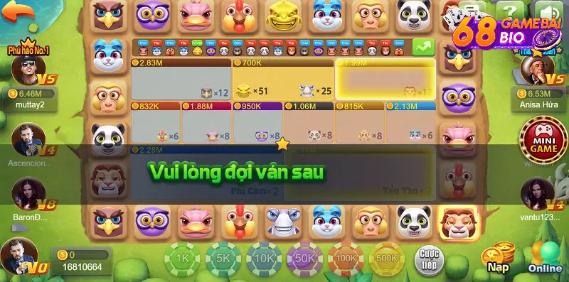 Rinh tiền thưởng khủng tại sảnh phi cầm tẩu thú 68 game bài 